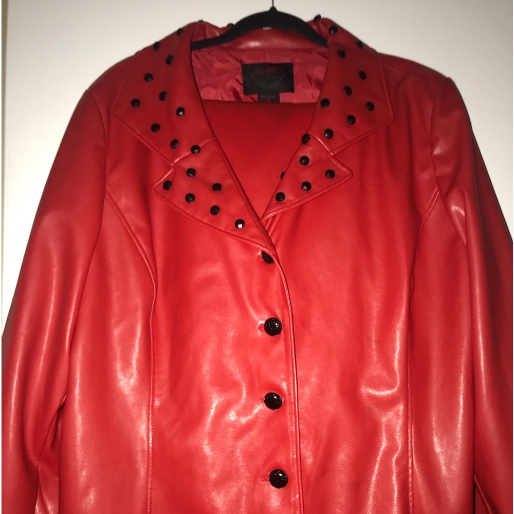 Red Polyester/Leather Women’s Suit